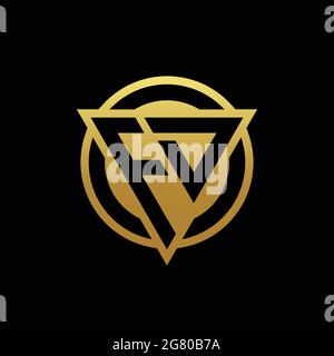 FD logo monogram with triangle shape and circle rounded style isolated on gold colors and black background design template Stock Vector