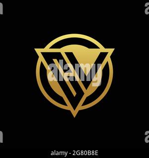 CV logo monogram with triangle shape and circle rounded style isolated on gold colors and black background design template Stock Vector