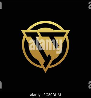 IT logo monogram with triangle shape and circle rounded style isolated on gold colors and black background design template Stock Vector