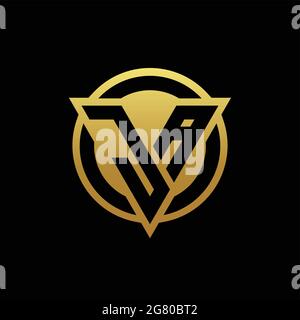 JA logo monogram with triangle shape and circle rounded style isolated on gold colors and black background design template Stock Vector