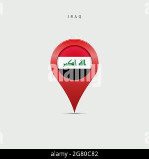 Teardrop map marker with flag of Iraq. Iraqi flag inserted in the location map pin. illustration isolated on light grey background. Stock Photo