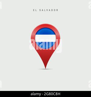 Teardrop map marker with flag of El Salvador. Salvadoran flag inserted in the location map pin. illustration isolated on light grey background. Stock Photo