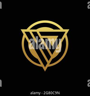 KD logo monogram with triangle shape and circle rounded style isolated on gold colors and black background design template Stock Vector