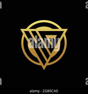 HQ logo monogram with triangle shape and circle rounded style isolated on gold colors and black background design template Stock Vector