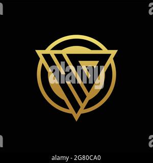 HQ logo monogram with triangle shape and circle rounded style isolated on gold colors and black background design template Stock Vector