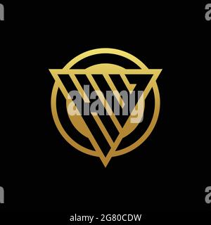 HW logo monogram with triangle shape and circle rounded style isolated on gold colors and black background design template Stock Vector