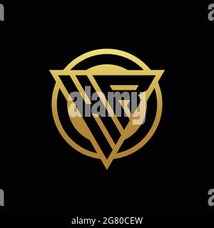 HR logo monogram with triangle shape and circle rounded style isolated on gold colors and black background design template Stock Vector