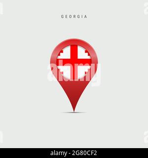 Teardrop map marker with flag of Georgia. Georgian flag inserted in the location map pin. illustration isolated on light grey background. Stock Photo