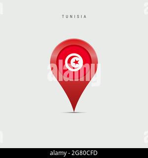 Teardrop map marker with flag of Tunisia. Tunisian flag inserted in the location map pin. illustration isolated on light grey background. Stock Photo