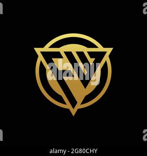 FW logo monogram with triangle shape and circle rounded style isolated on gold colors and black background design template Stock Vector