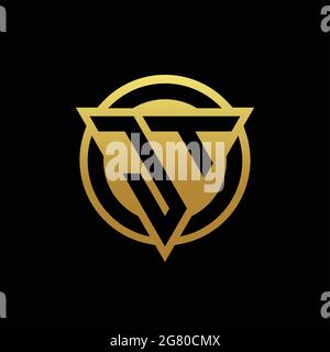 JT logo monogram with triangle shape and circle rounded style isolated on gold colors and black background design template Stock Vector