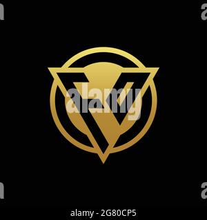 FO logo monogram with triangle shape and circle rounded style isolated on gold colors and black background design template Stock Vector