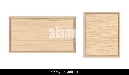 Wooden frame with plywood backdrop. Wooden planks built in a framed board. Empty text box or quote frame. Isolated illustration. Stock Photo