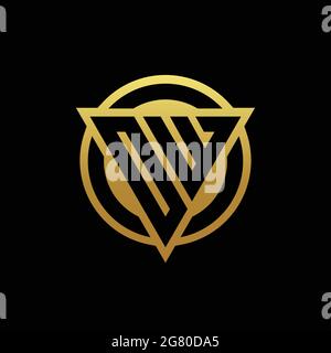 OW logo monogram with triangle shape and circle rounded style isolated on gold colors and black background design template Stock Vector