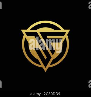 JF logo monogram with triangle shape and circle rounded style isolated on gold colors and black background design template Stock Vector