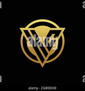 KC logo monogram with triangle shape and circle rounded style isolated on gold colors and black background design template Stock Vector
