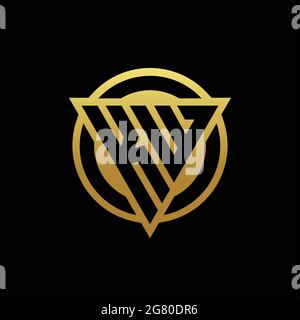 KW logo monogram with triangle shape and circle rounded style isolated on gold colors and black background design template Stock Vector