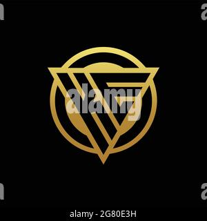 KE logo monogram with triangle shape and circle rounded style isolated on gold colors and black background design template Stock Vector