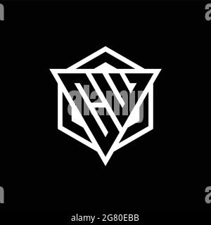 CW logo monogram with triangle and hexagon shape combination isolated on back and white colors Stock Vector
