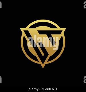 LT logo monogram with triangle shape and circle rounded style isolated on gold colors and black background design template Stock Vector