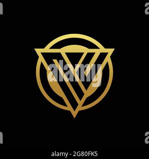 NU logo monogram with triangle shape and circle rounded style isolated on gold colors and black background design template Stock Vector
