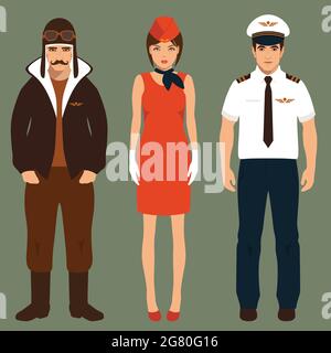 pilot and stewardess, airplane people, cartoon vector illustration Stock Vector