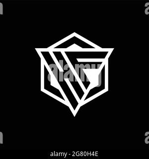 HF logo monogram with triangle and hexagon shape combination isolated on back and white colors Stock Vector