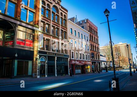 scarly empty Barrington street the first summer of  the pandamic not a soul in sight in the heart of downtown halifax Stock Photo