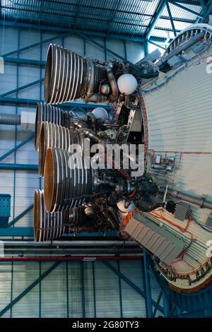 Cape Canaveral, Florida, United States - July 21 2021: Saturn V Rocket Engine Exhaust of the Apollo Program Stock Photo