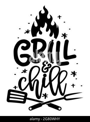 Grill and Chill - label. barbeque elements for labels, logos, badges, stickers or icons. Vector illustration, healthy food packaging design. Good for Stock Vector