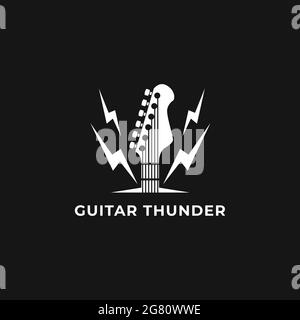 Thunder guitar headstock in a shape of lightning, hot rock music, perfect for Hard Rock or Rock and Roll concert or festival logo Stock Vector