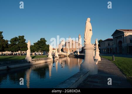 Prato della Valle Square in Padua, Italy with Statue of Antonio Barbarigo in the Evening Stock Photo