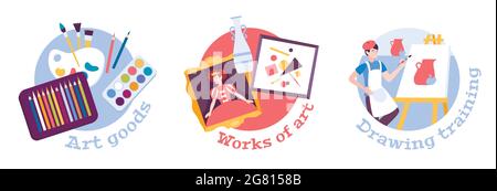 Visual art composition set with drawing training symbols flat isolated vector illustration Stock Vector