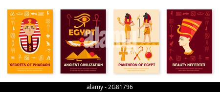 Ancient egypt civilization symbols culture 4 vertical banners set with pantheon pharaoh secrets nefertiti head vector illustration Stock Vector