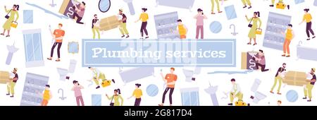 Plumber isometric icon set with isolated figures and elements equipment tools car and workers vector illustration Stock Vector
