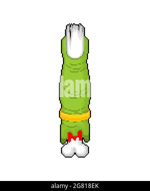 Zombie finger pixel art. 8 bit Green finger and bone. Stock Vector