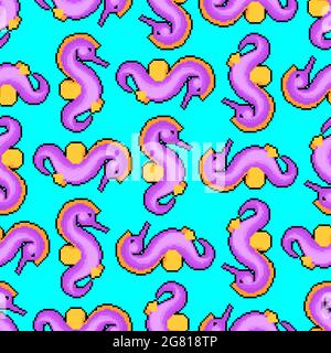 SeaHorse pixel art pattern seamless. 8 bit Sea animal background. vector texture Stock Vector