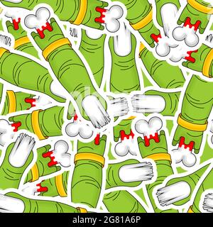Zombie finger pattern seamless. Green finger and bone background. Stock Vector