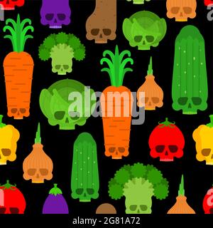 Skull vegetables pattern seamless. Deadly scary vegetable background Stock Vector