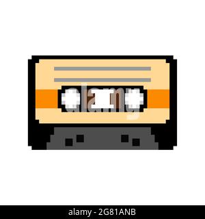 Retro cassette pixel art for tape recorder. Boombox cassette 8 bit Stock Vector