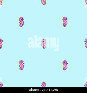 SeaHorse pixel art pattern seamless. 8 bit Sea animal background. vector texture Stock Vector