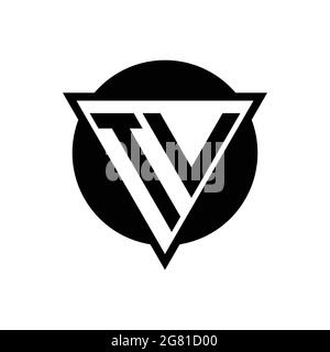 TV logo with negative space triangle and circle shape design template isolated on white background Stock Vector