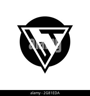 LT logo with negative space triangle and circle shape design template isolated on white background Stock Vector