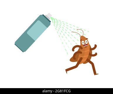 Cockroach running away from spray isolated. House beetle run. vector illustration Stock Vector