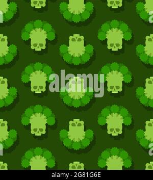 Skull broccoli pattern seamless. Deadly scary vegetable background Stock Vector