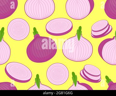 Onion pattern seamless. Bulb and slice background. Vegetable texture Stock Vector