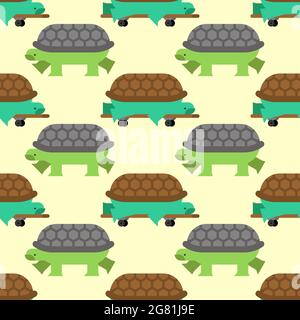 Turtle on skateboard pattern seamless. tortoise vector background Stock Vector