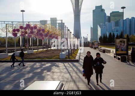 Astana (Nur-Sultan) / Kazakhstan - 4/28/2017 : Futuristic architectural structures and daily life in Astana, the capital of Kazakhstan Stock Photo