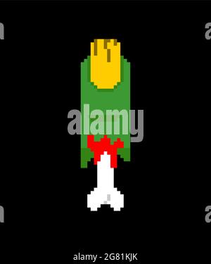 Zombie finger pixel art. 8 bit Green finger and bone. Stock Vector