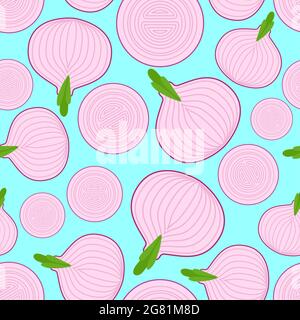 Onion pattern seamless. Bulb and slice background. Vegetable texture Stock Vector